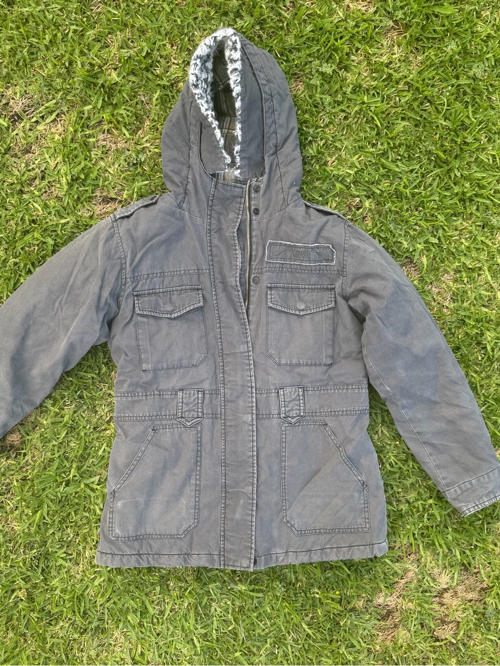 Stussy Gray Hooded Puffer Jacket